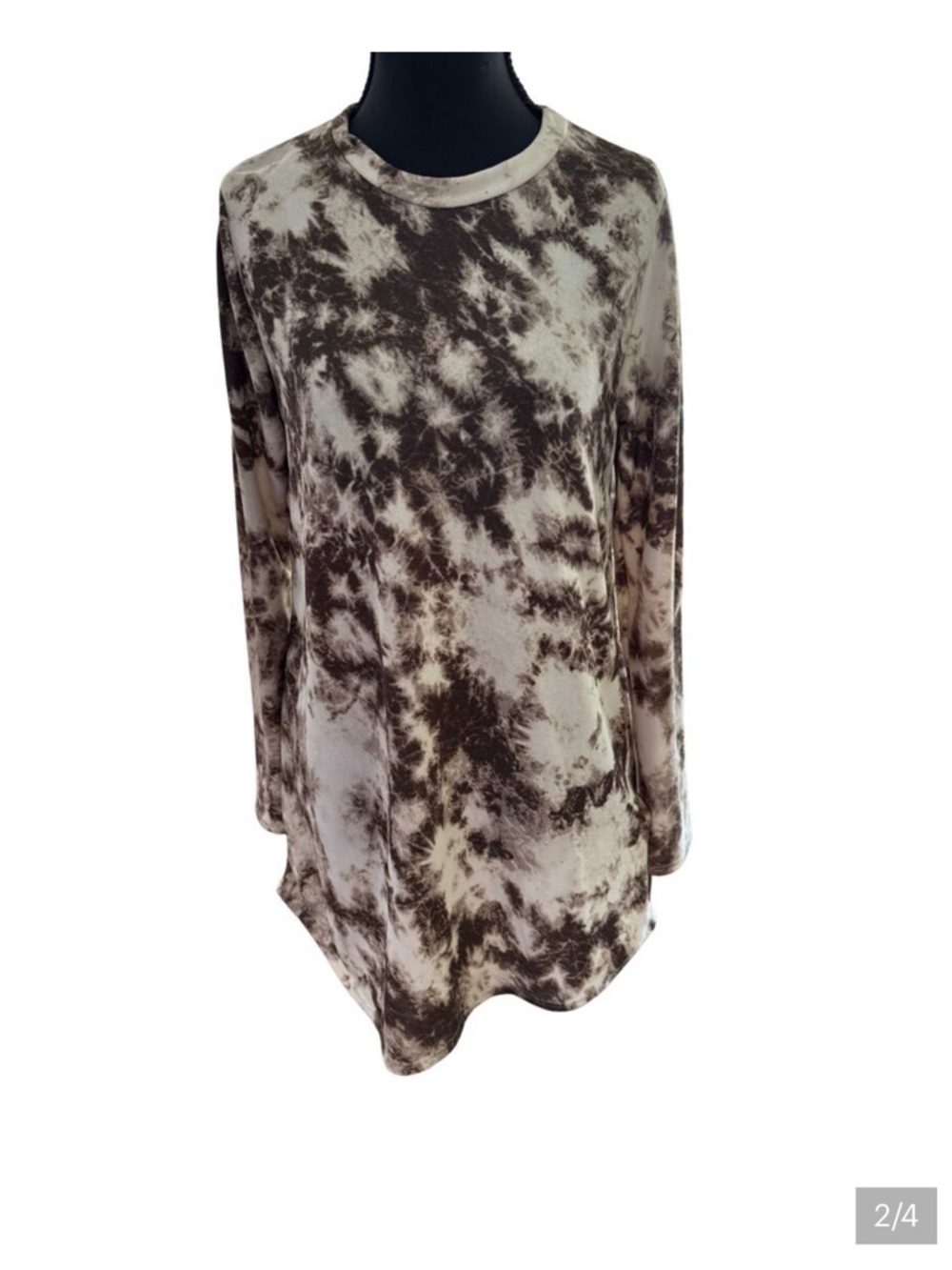 BomBom Boutique Brown and White Mineral Wash Super Soft Tunic Size Small